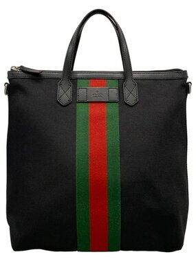 GUCCI Shelly 619751 Black Red Green Nylon Canvas Handbag